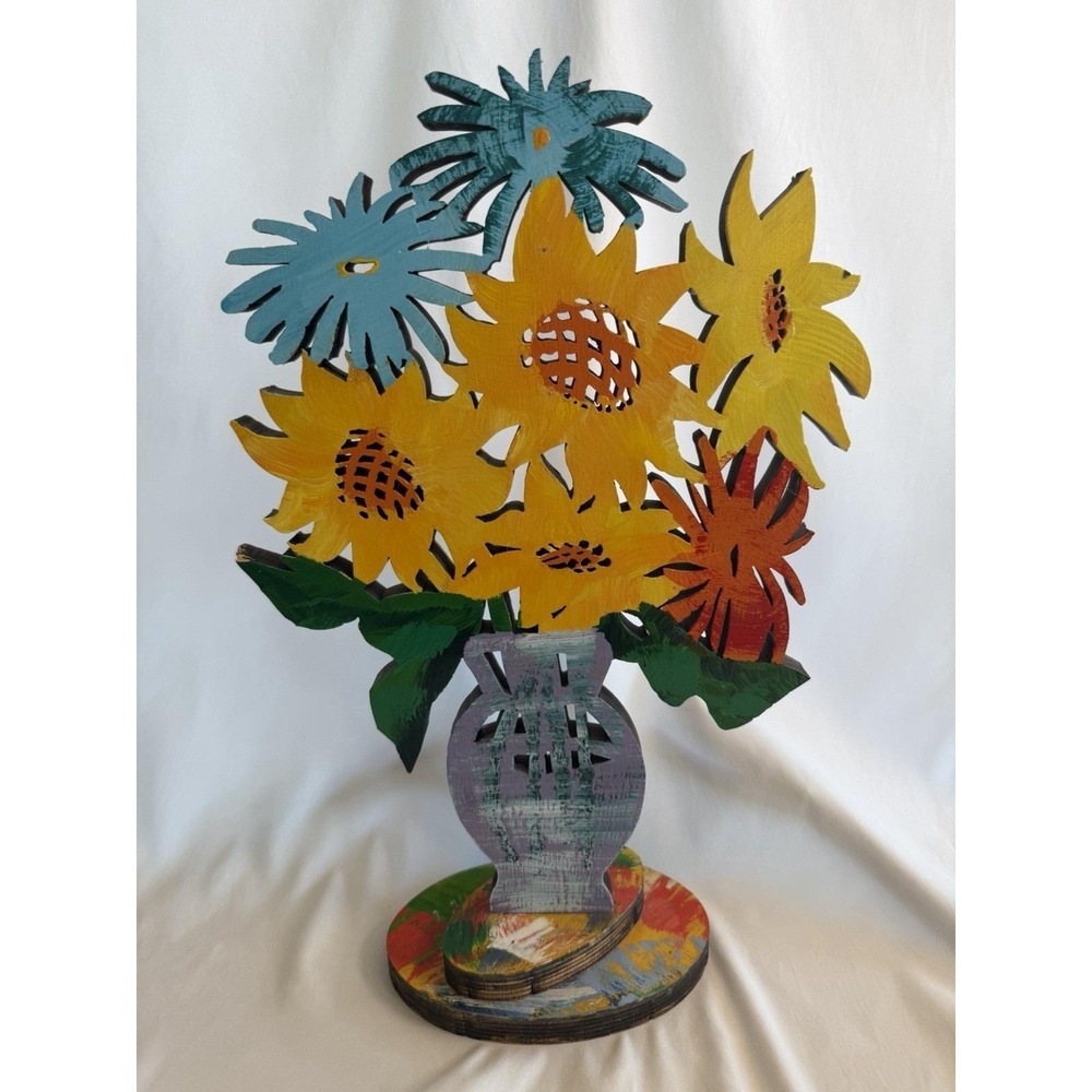 David Gerstein Sunflowers Wood Sculpture Signed Numbered 121/295 Limited Edition